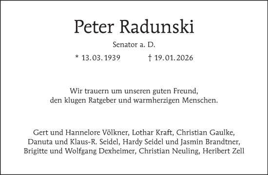 Traueranzeige von Peter Radunski von Tagesspiegel