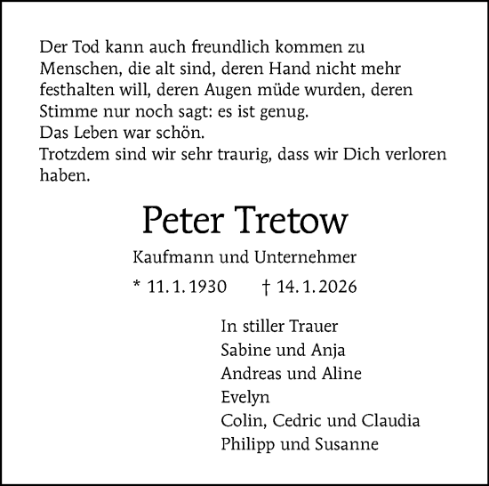 Traueranzeige von Peter Tretow von Tagesspiegel