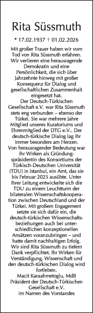Traueranzeige von Rita Süssmuth von Tagesspiegel