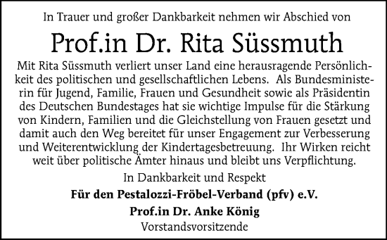 Traueranzeige von Rita Süssmuth von Tagesspiegel