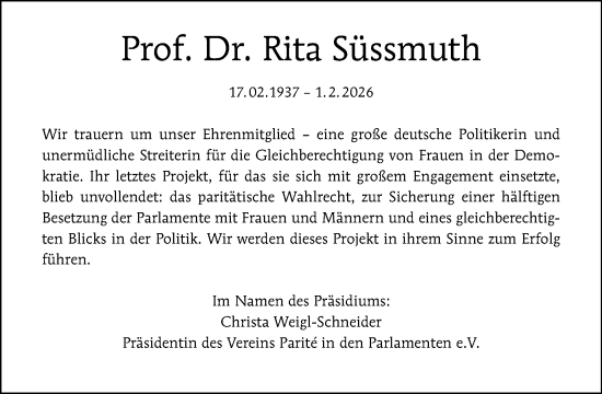 Traueranzeige von Rita Süssmuth von Tagesspiegel