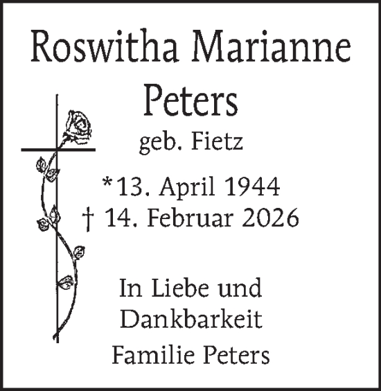 Traueranzeige von Roswitha Marianne Peters von Tagesspiegel