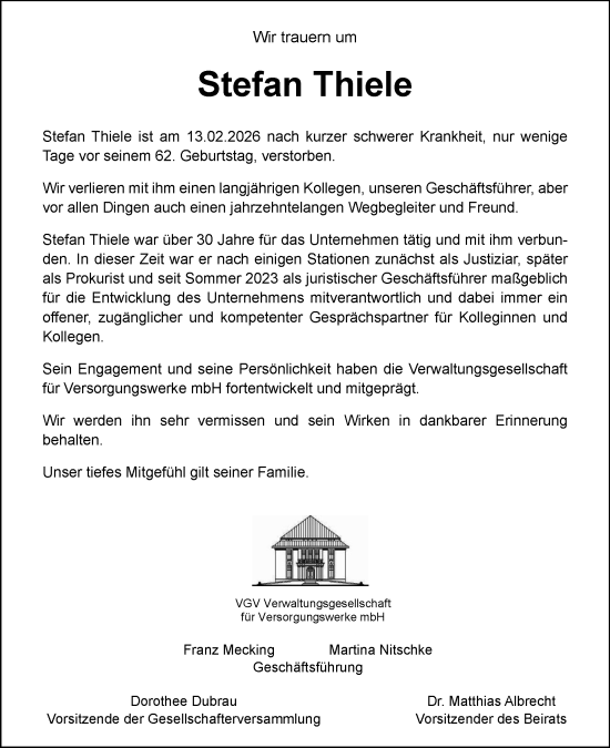 Traueranzeige von Stefan Thiele von Tagesspiegel
