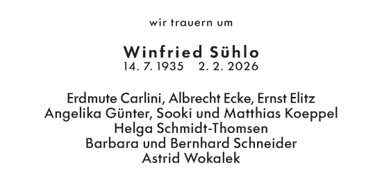 Traueranzeige von Winfried Sühlo von Tagesspiegel